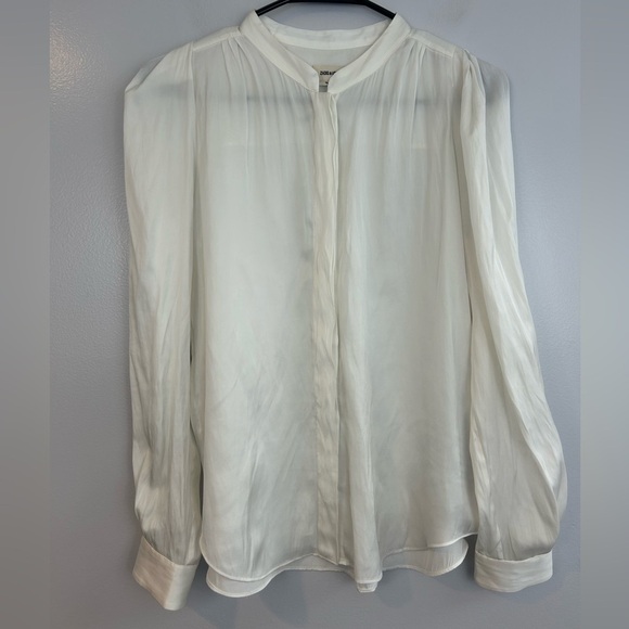 Zadig & Voltaire White Silky Touch Button Down Blouse w/ Rhinestone Cuffs Size S - Picture 1 of 13